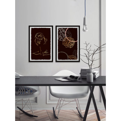 " Girl And Tropical Leaves " by Marmont Hill 2 - Pieces