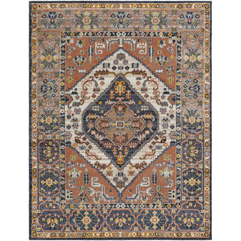 Beiler Machine Woven Performance Rust/Navy Rug, Rectangle 6'7" x 9'