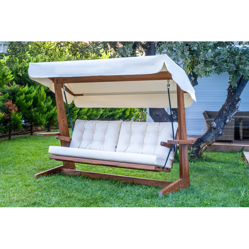 Devaya Solid Wood Porch Swing with Stand, Beige
