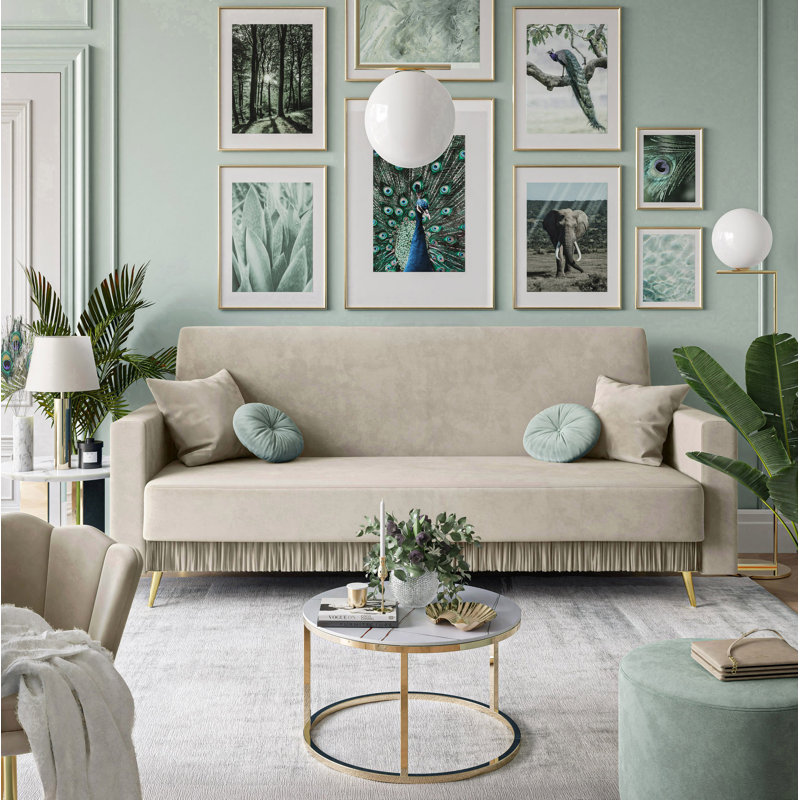 Selzer 3 Seater Velvet Sofa, Beige