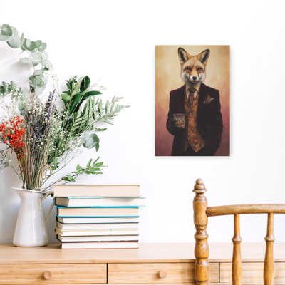 Fox In Velvet Suit Surreal Contemporary Fox Forest Wall Art Print 1 Piece Wrapped Canvas Wall Art