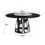 Table de salle à manger ronde moderne de 59,22 po, plateau en pierre frittée et métal noir, 6 à 8 sièges, plateau tournant blanc de 31,5 po, table à décolorer en blanc, surface, base en fer, pour personnes, entretien facile