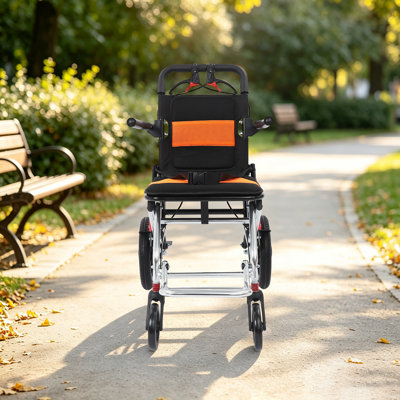 Fauteuil roulant de transport léger et pliable, fauteuil roulant de voyage en aluminium compact avec deux freins à main, fauteuil de mobilité portatif pour personnes âgées