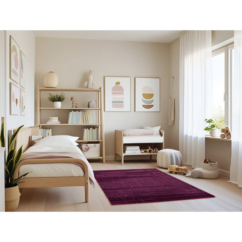 Machine Washable Abstract Purple Area Rug, Rectangle 3' x 5'