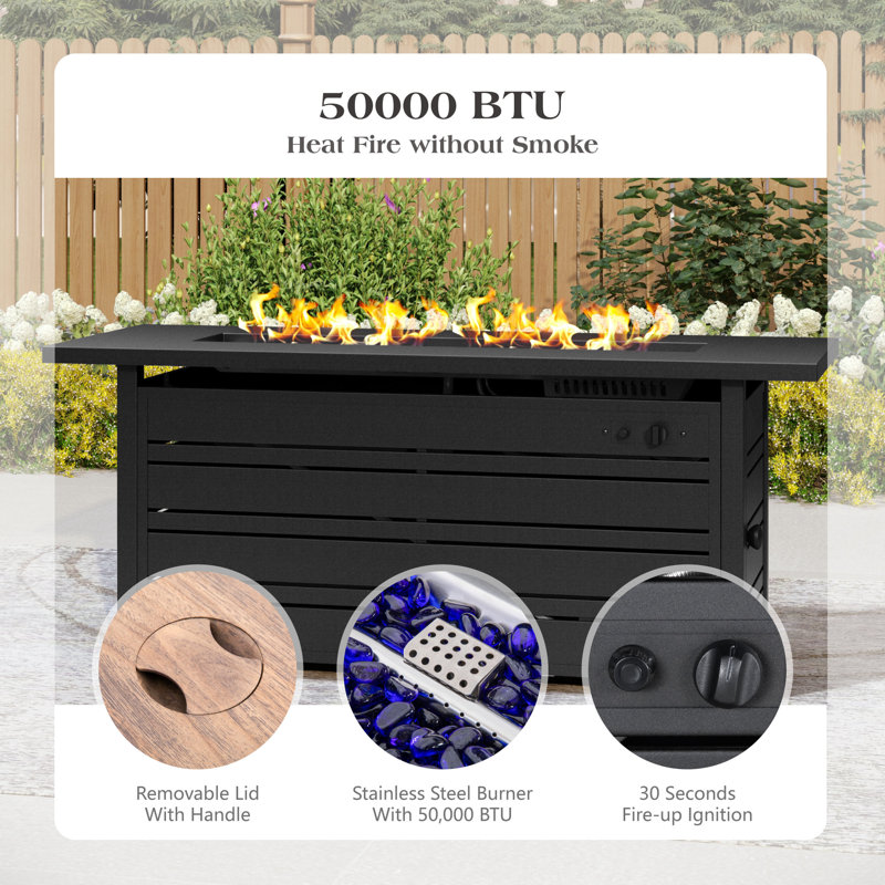 5-Person Patio Conversation Sets With Fire Pit Table, Black/Gray/Black