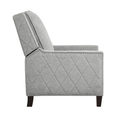 Modern Home Furniture Reclining Chair 1Pc Gray Textured Fabric Upholstered Nailhead Trim Solid Wood Frame Self-Reclining Motion Chair