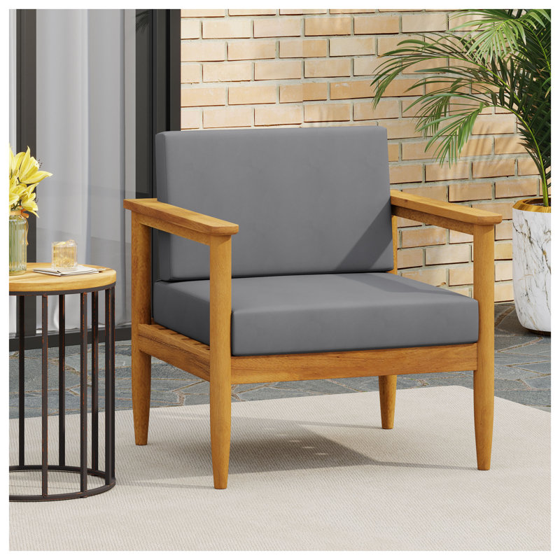 Fauteuil club d'extérieur Gavin avec structure en bois d'acacia et coussins résistants à l'eau - Gris foncé