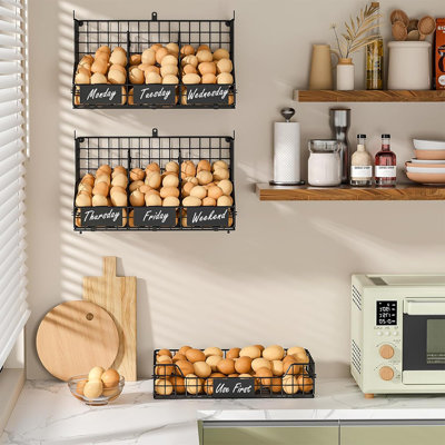 Comptoir porte-œufs X-cosrack, support de rangement à 3 niveaux avec séparateurs d'étiquettes pour séparer les œufs, paniers grillagés empilables pour œuf frais, distributeur d'œufs XXL pour comptoir / fixation murale