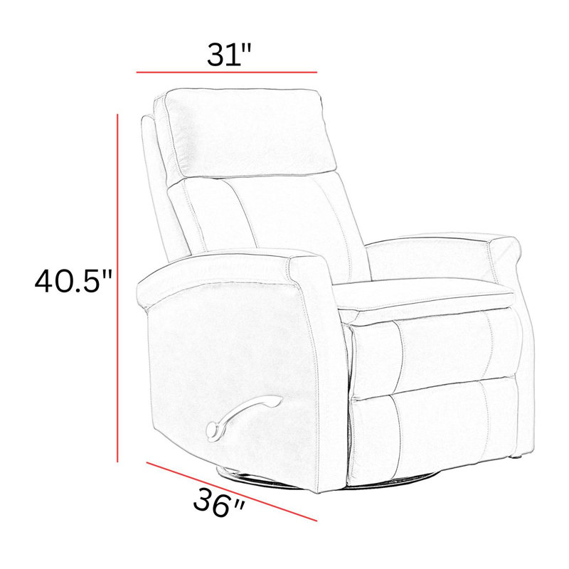 32" Top Grain Leather Manual Swivel Glider Recliner with Rolled Arms, Raven