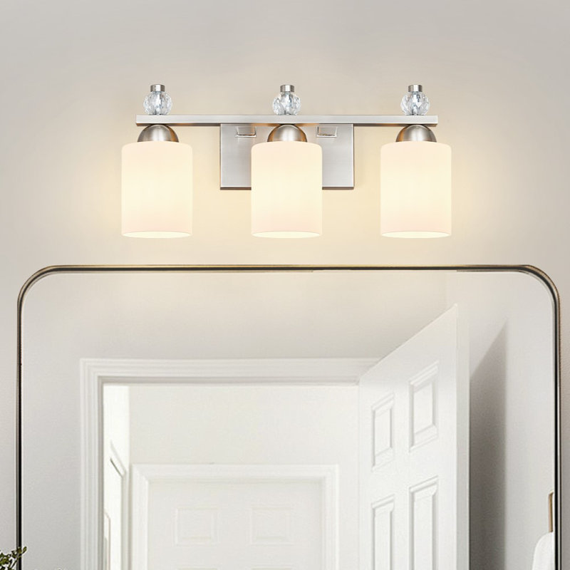Luminaires de meuble-lavabo en verre Mid-Century E26, Nickel, Trois lumières