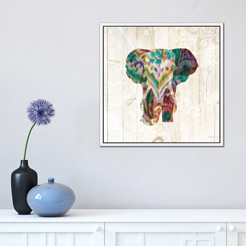 Boho Paisley Elephant III by Danhui Nai - Print on Canvas, 45.72 cm H x 45.72 cm W, White Framed