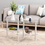 Table basse moderne ovale avec plateau en verre trempé, tablettes de rangement et structure en métal-1867296600-1867296604