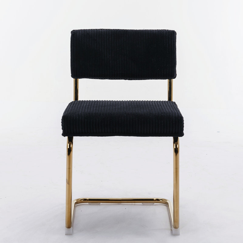 Corabella Modern Dining Chairs with Corduroy Fabric,Gold Metal Base, Accent Armless Kitchen Chairs with Channel Tufting, Side Chairs, Set of 2