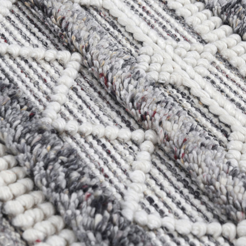 Ivory and Gray Diamond Pattern Wool and Synthetic Rug