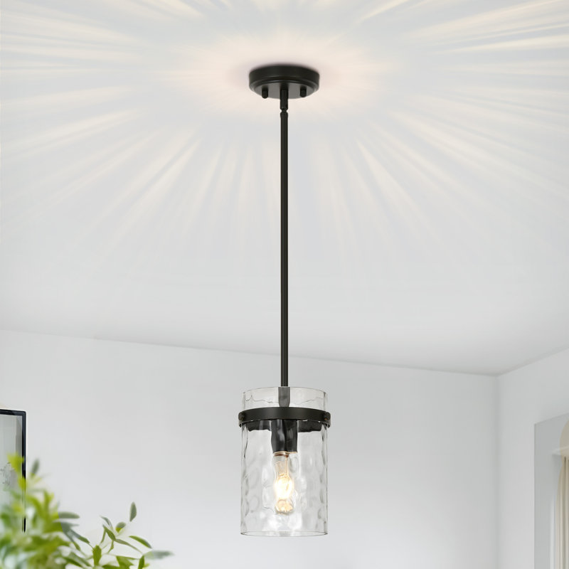 Levona 1 - Light 5.1" Wide Pendant with Hammered Glass for Kitchen Island, Matte Black