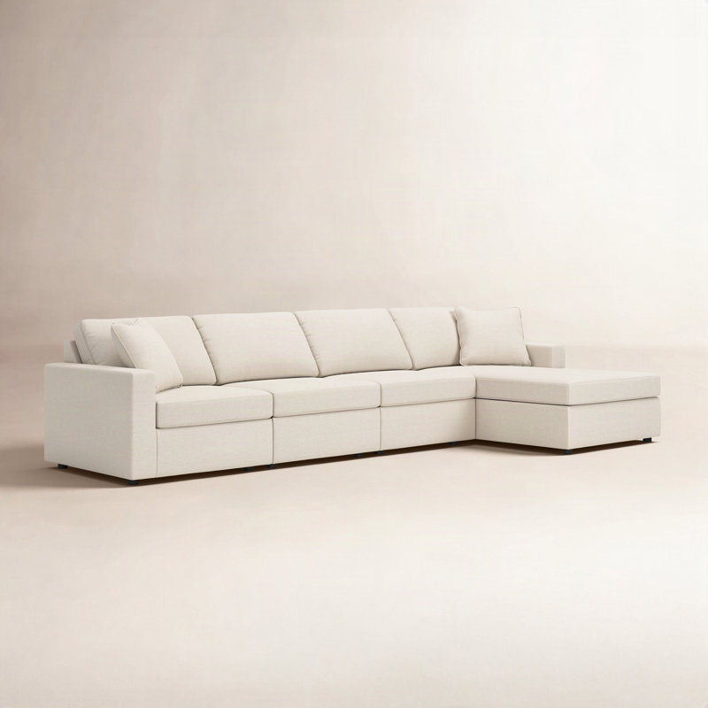 Adryann Bulwell Sectional With Chaise, 36" H x 140" W x 68"D, Right Hand Facing, Beige Polyester