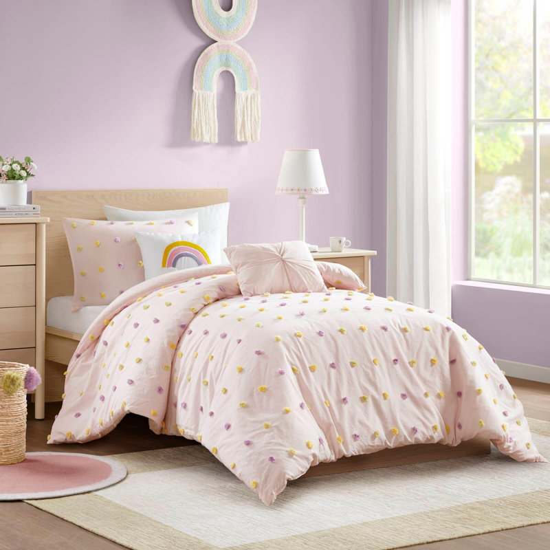 4PCS Twin/Twin XL Cotton Jacquard Pom Pom Comforter Set, Twin Comforter + 3 Additional Pieces