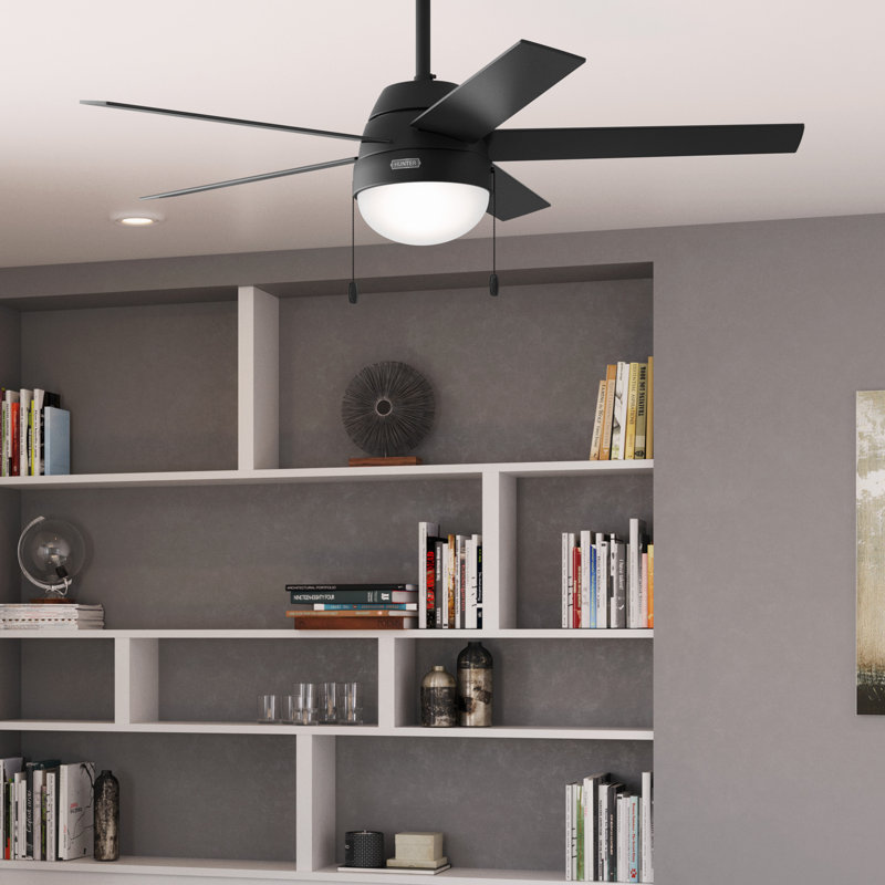 52" Anslee 5 - Blade Standard Ceiling Fan with Pull Chain and Light Kit Included, Matte Black