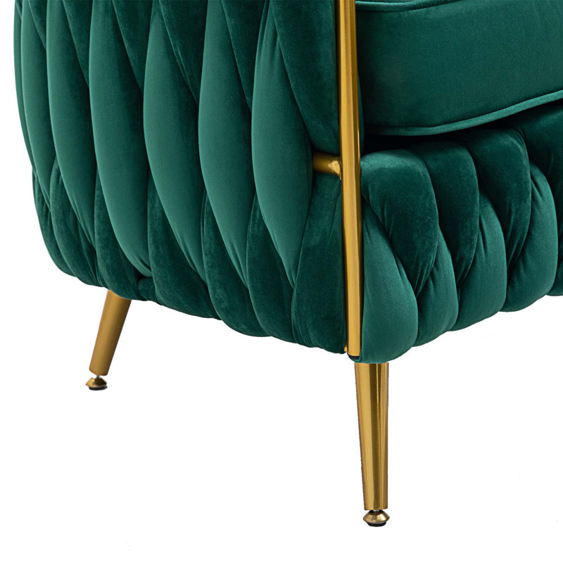 Upholstered Barrel Chair with Ottoman, Emerald Green Polyester