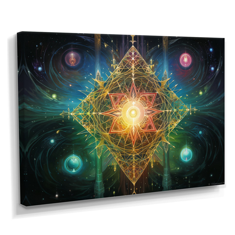 Art mural Galactic Sacred Star - Boho Mandala, Toile tendue, H 24 po x l 32 po x P 1 po