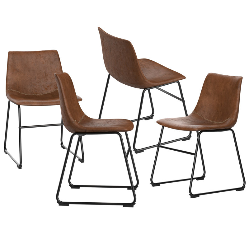 Faux Leather Upholstered Metal Side Chair, Brown