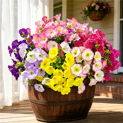 12 Bundles Artificial Flowers UV Resistant Outdoor Plants No Fade Faux Plastic Shrubs Fake Silk Flowers Window Box Garden Porch Home Decoration