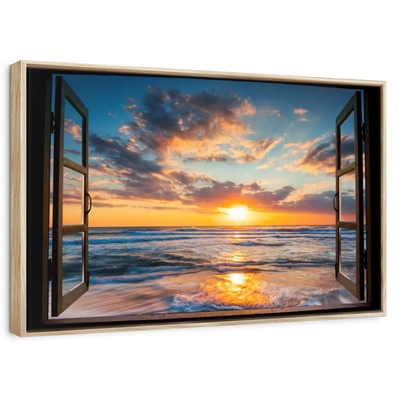 Fenêtre sur le Marcum du Pacifique, Cadre flottant en bois naturel, 37 po x 25 po