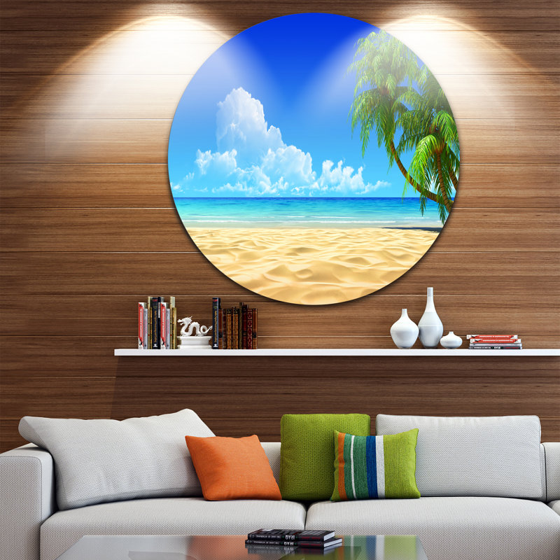 «Coconut Palms Bent into Beach», reproduction de photo sur métal, H 38 po x l 38 po x P 1 po