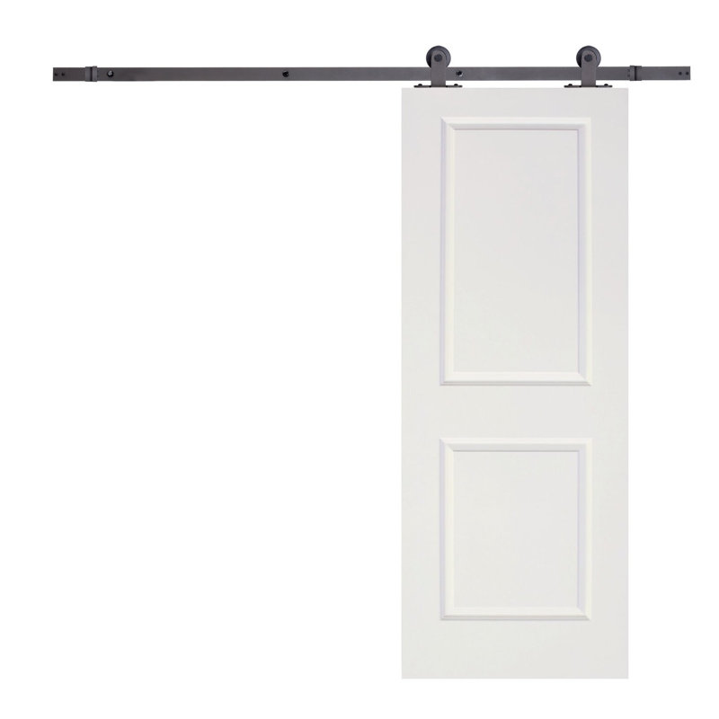 Porte de grange à panneau supérieure en bois manufacturé apprêté avec trousse de quincaillerie d'installation, 36 po x 80 po