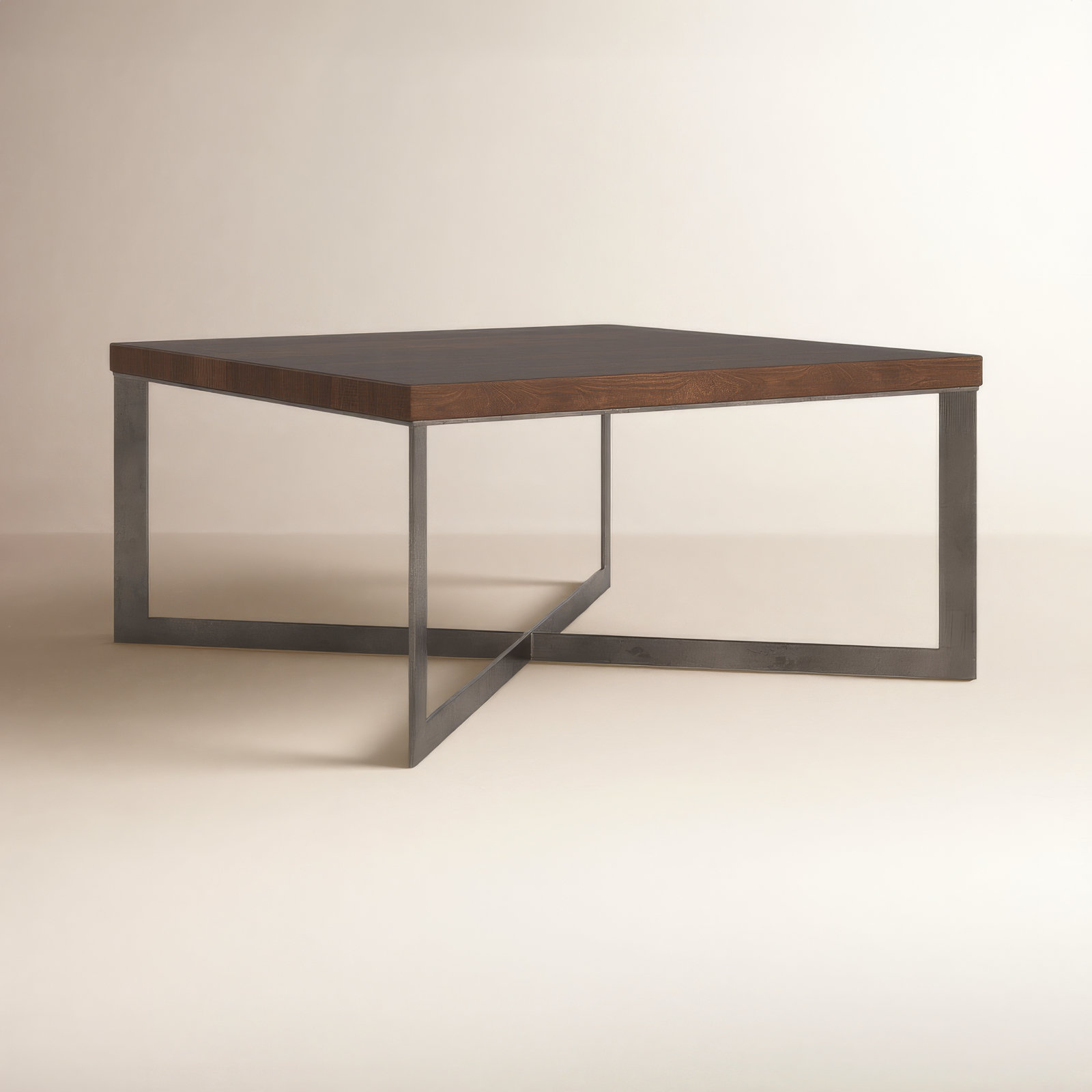 Tulane Solid Wood Single Coffee Table, Nickel/Medium Brown