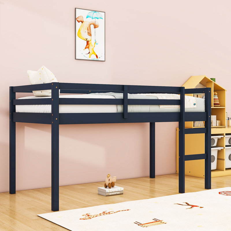 Wooden Twin Loft Bed With Ladder, Blue