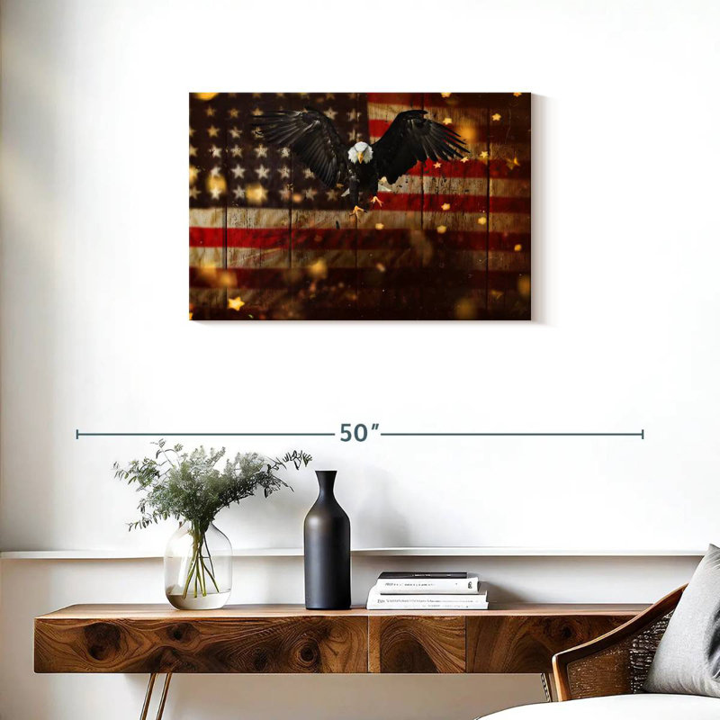Brampt US Flag With Flying Bald Eagle, 20" H x 30" W