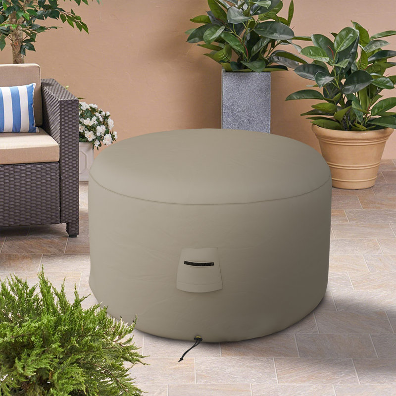 HeavyDuty Multipurpose Waterproof Round Ottoman Deck Box Cover,Outdoor Round Storage Box Bench Cover, 18" H x 24" W x 24" D