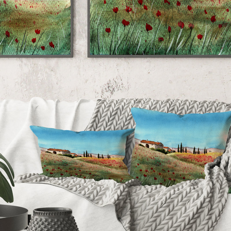 Coussin décoratif «A Tuscany Landscape With Distant Villa», 16 po x 16 po