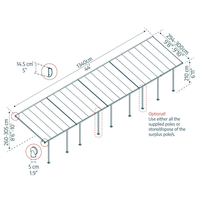 Palram Feria Patio Awning, 210 cm H x 1033.78 cm W x 295 cm D, White