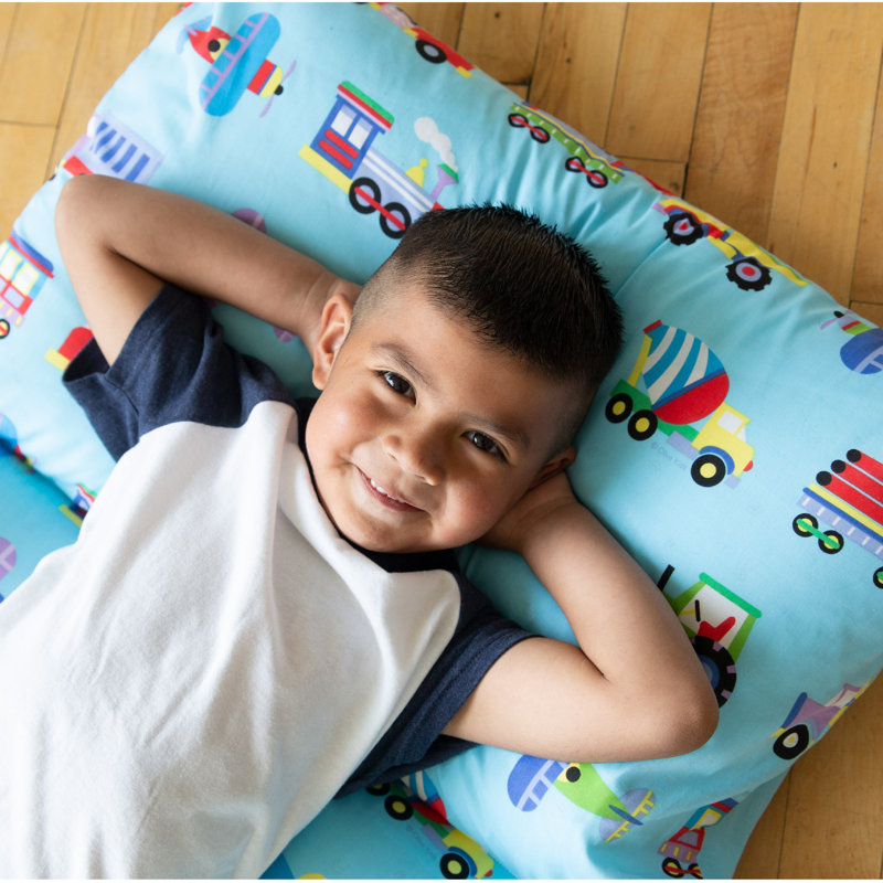 Trains, Planes & Trucks Blue Cotton Polyester Kids Floor Pillow Lounger