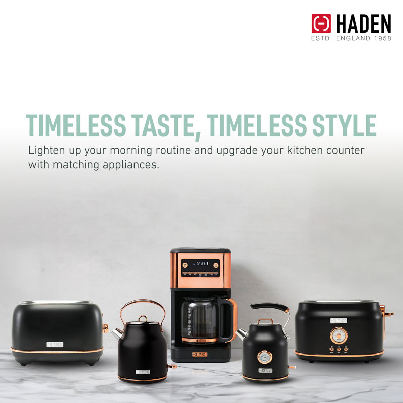 Haden Generous Brew 14 Cup Programmable Digital Coffee Maker Pot, Black/Copper, Black/Copper