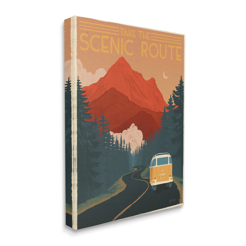 " Take The Scenic Route Phrase Retro Mountain Travel " by Janelle Penner Painting Print