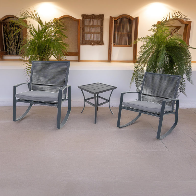 Ensemble berçant d'extérieur 3 pièces avec table, structure en fer résistant aux intempéries, ensemble bistro de patio compact
