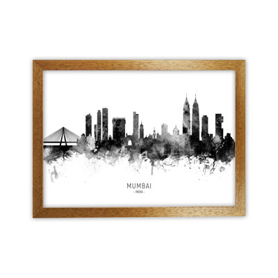 Mumbai India Skyline Black White City Name by Michael Tompsett - Print
