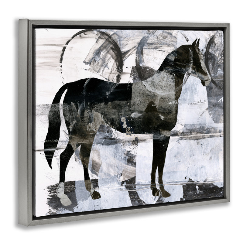 Art mural sur toile à motif de cercle et cheval par Ethan Harper, Cadre flottant gris lustré, H 25 po x l 31 po