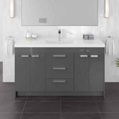 Wauconda 60"W X 20"D Rosewood Bathroom Vanity With Acrylic Countertop And Integrated Sink