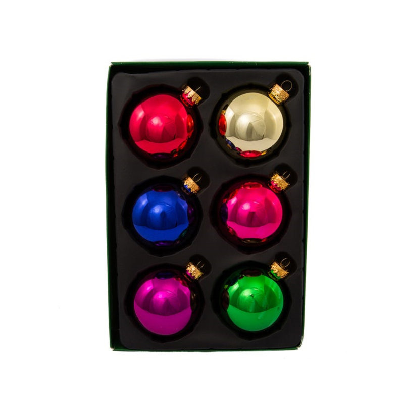 Kurt Adler 65mm Multicolored Shiny Glass Ball Ornaments Set