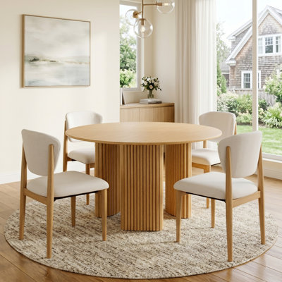 Ensemble de table de salle à manger 46 po en bois massif avec 4 chaises de salle à manger rembourrées Fabirc