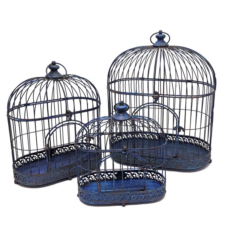 5H0492 Bird Cage Decoration 40x32x60 cm Blue Wood Rectangle