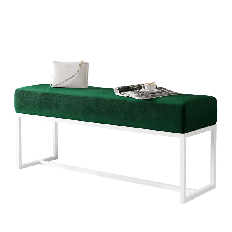 Leechburg Upholstered Bench - DISCONTINUED, 100 % Polyester Green, 44cm H x 120cm W x 30cm D, White