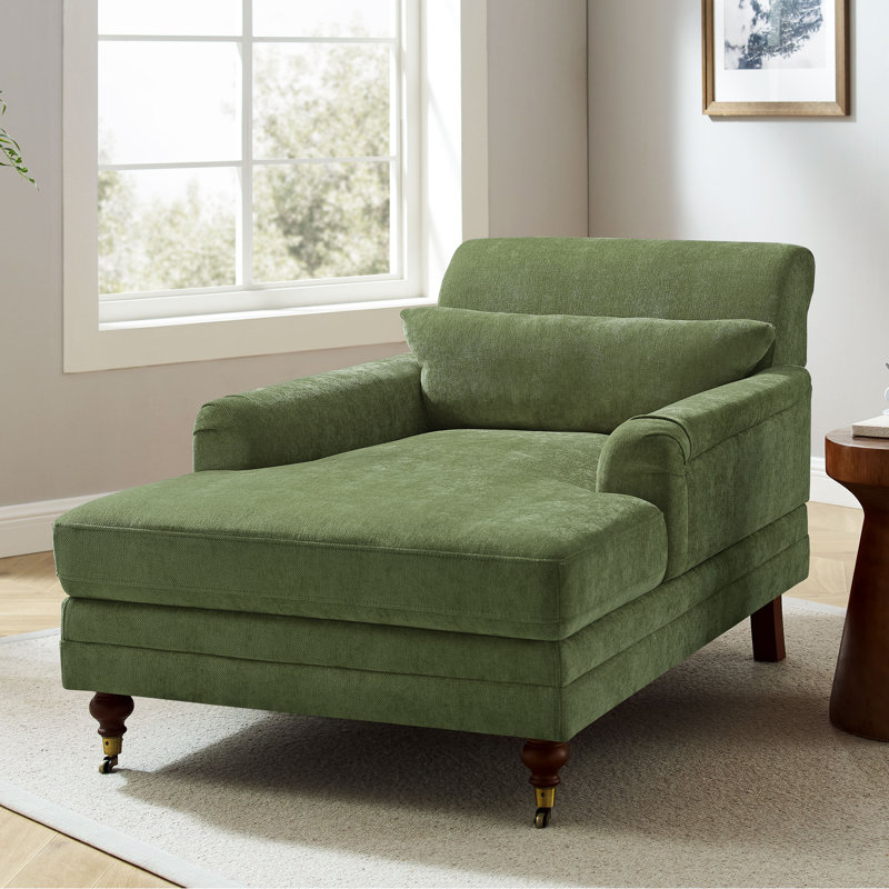 Erbes 37.01" W Chenille Upholstered Solid Wood Chaise Lounge, Dark Gray