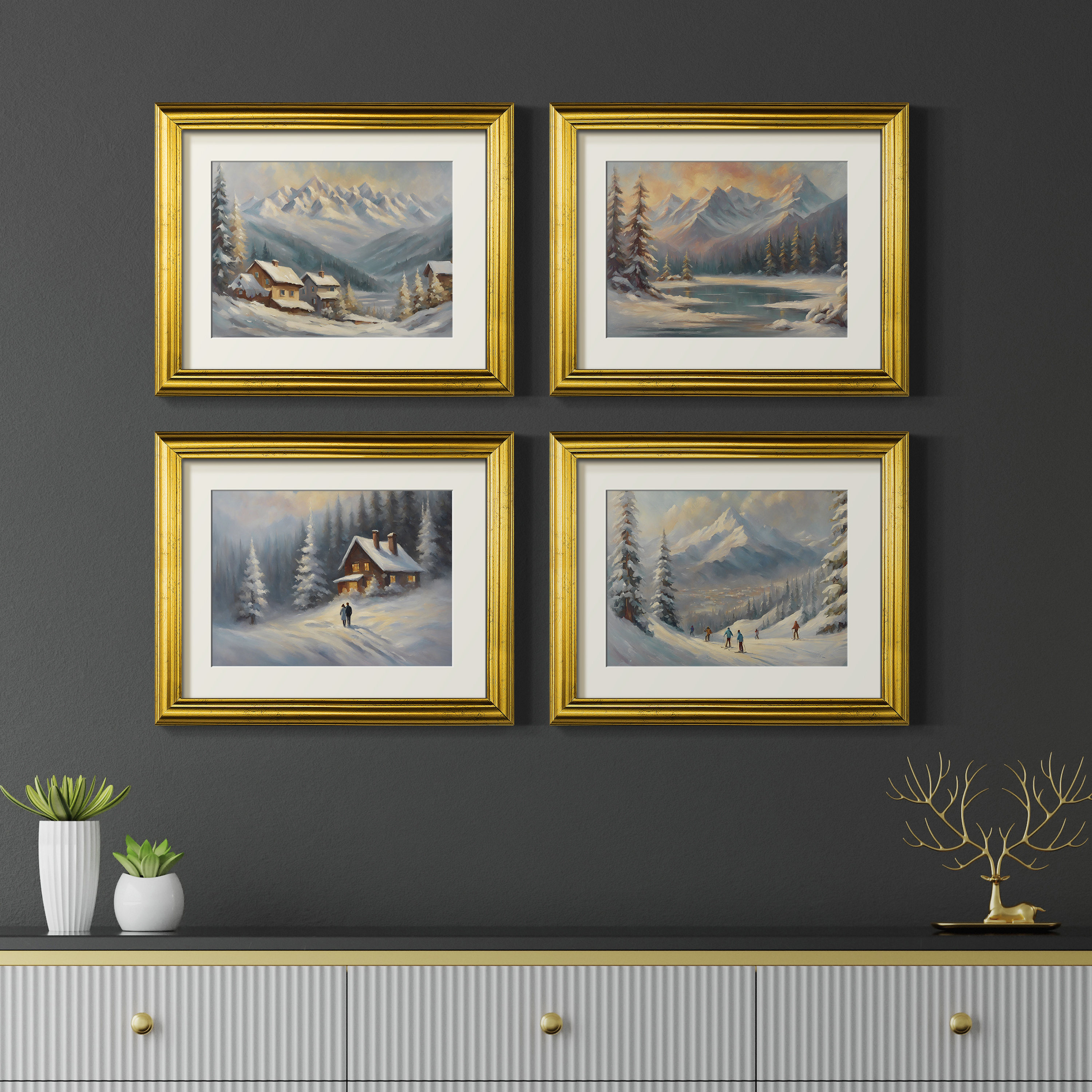 Vintage Rifle Rug Wexford Home Vintage Landscape VII -4 Piece Set of Framed Prints | Wayfair