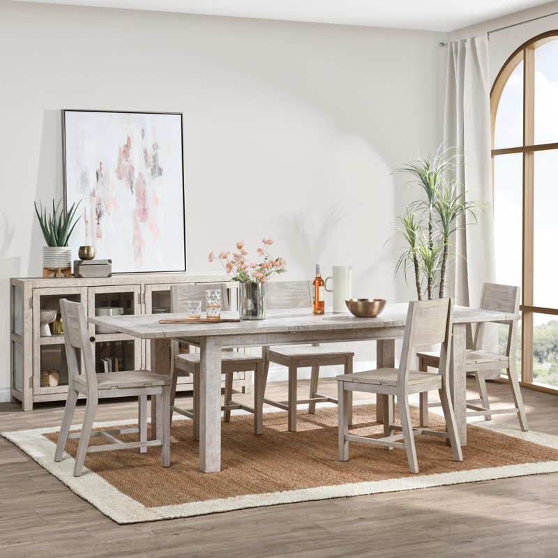 Driftwood Extendable Dining Table, Distressed Ivory