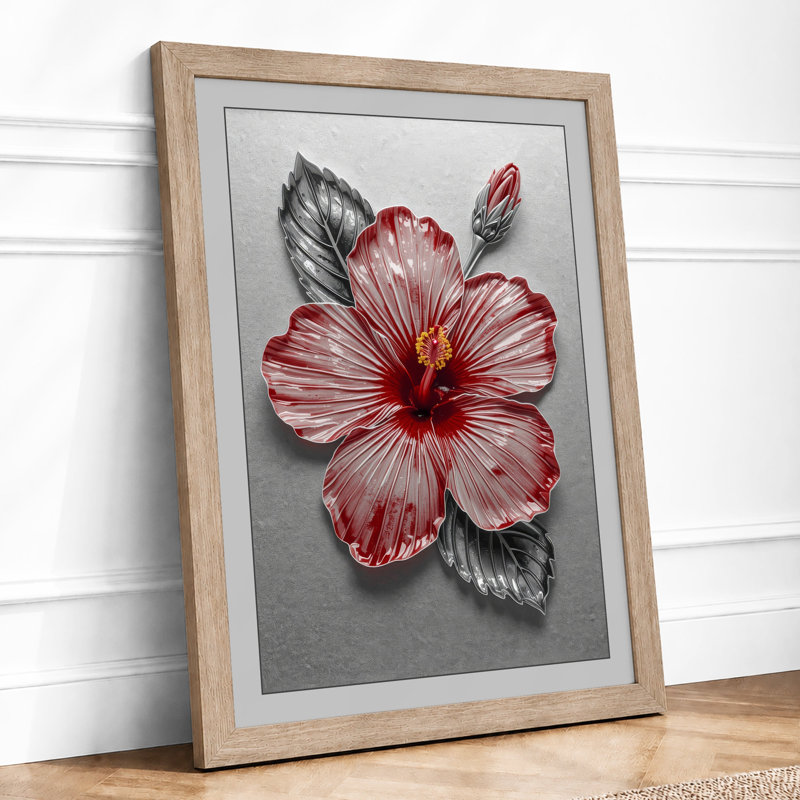 Hibiscus in Bloom Botanical - Framed Print, A1 - 84.1 x 59.4 cm, Oak